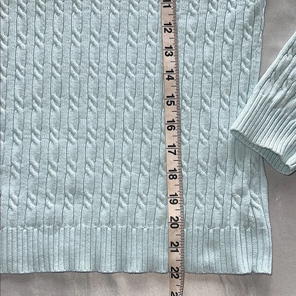 Van Heusen Light Blue Classic Cable Knit Sweater Cotton Ribbed V-Neck Cuffs Hem - Picture 10 of 13
